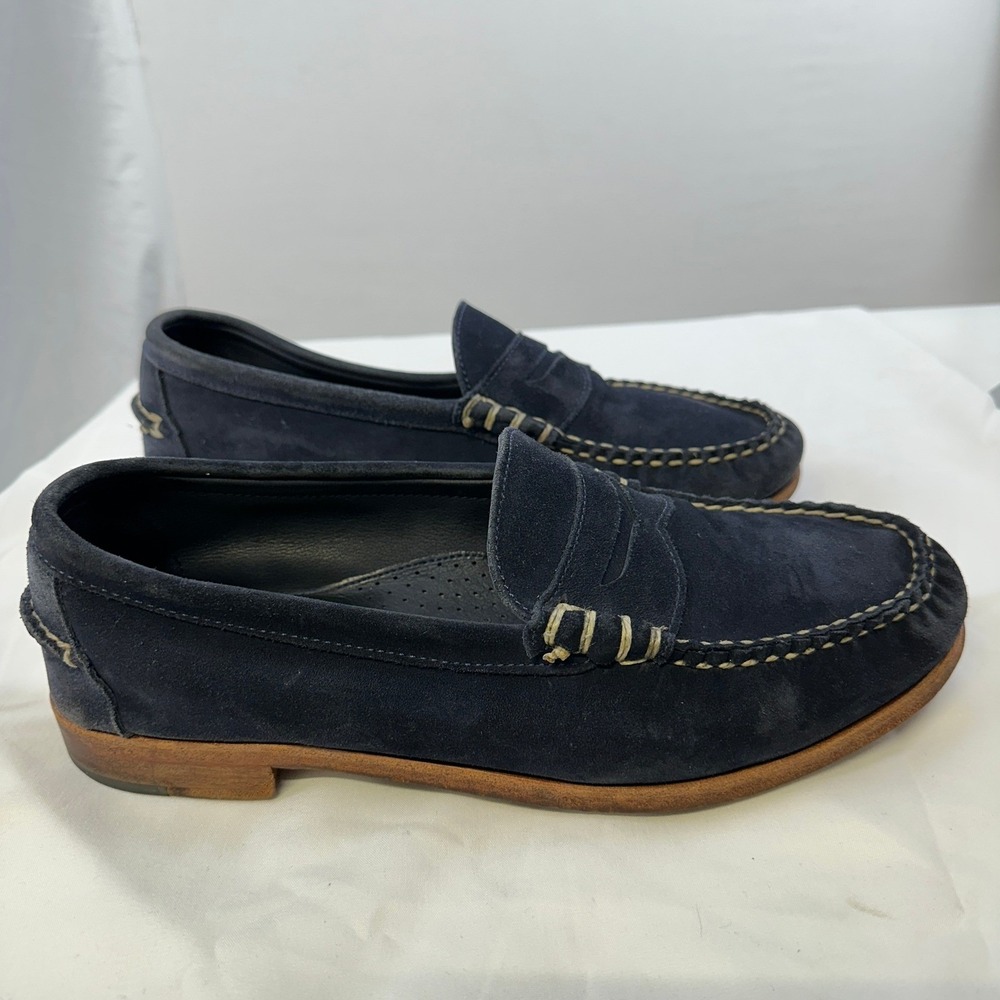 Allen Edmonds Sea Island Navy Blue Suede Penny Loafers Men's size 9.5